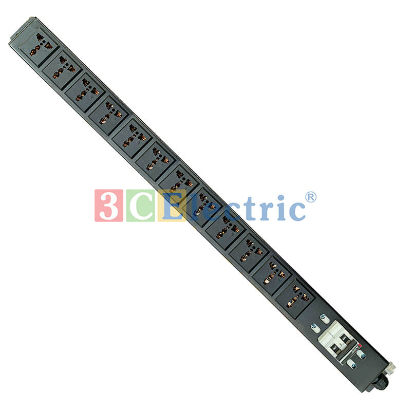 Ổ điện 12 cổng 3 chấu đa dụng, lắp dọc tủ rack 20U