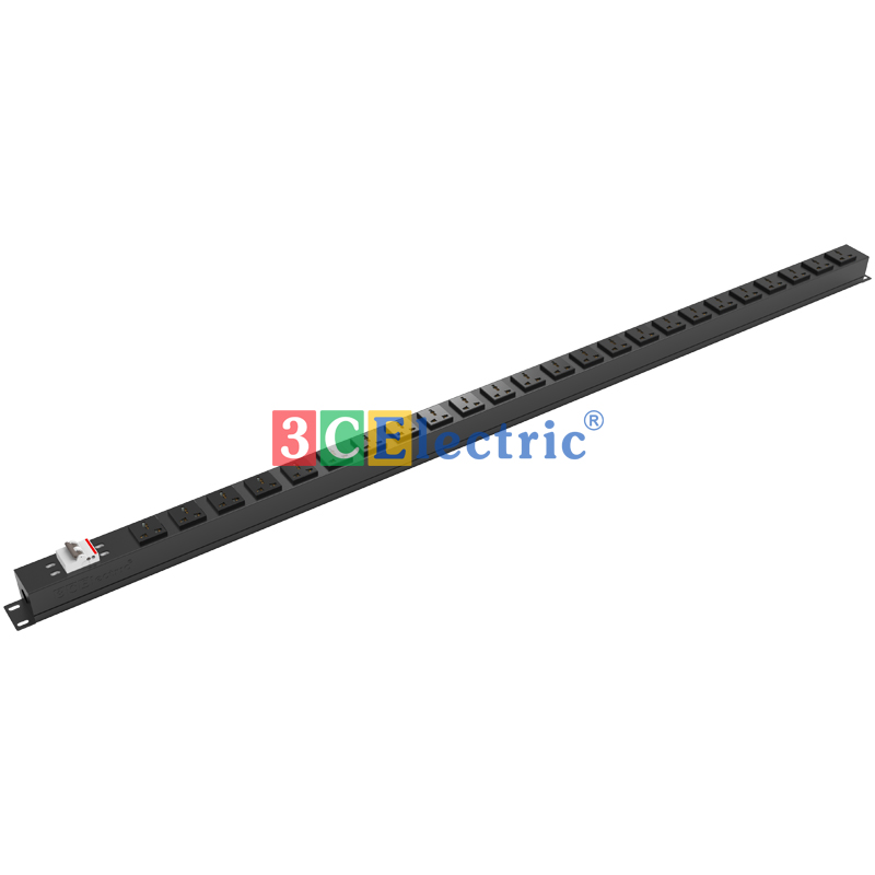 Thanh nguồn PDU lắp dọc tủ rack 42U, 24 cổng 3 chấu có MCB