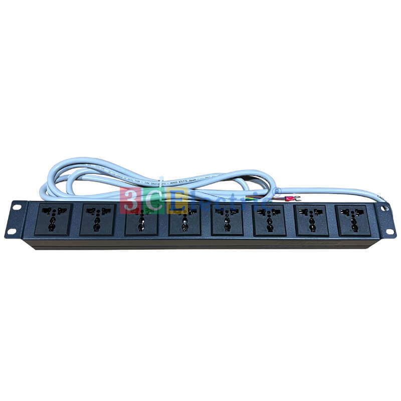 Ổ điện 19″, 08 ổ 3 chấu đa dụng, Cable nguồn 03m (2×2.5 + 1×1.5)